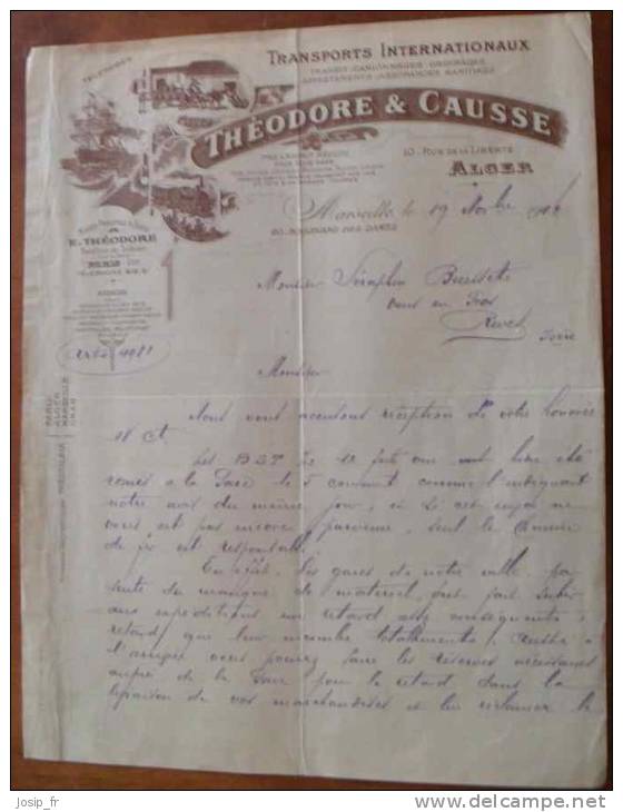 LETTRE à Entête THéODORE & MARSEILLE à MARSEILLE En 1906 Transports - Transportmiddelen