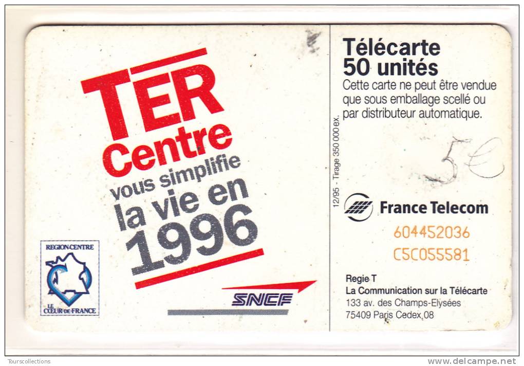 TELECARTE 50 U @ TER REGION CENTRE - 350 000 Ex @ 12/95 Puce SC7 - 1995