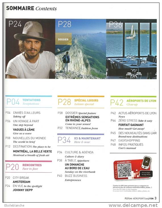 Magazine Aéroport De Lyon Fly'on / Johnny Deep / Canada Montreal / été 2012 - Inflight Magazines