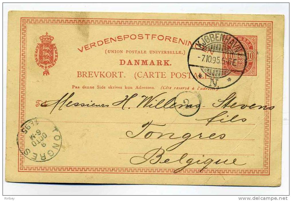 Entier De KJOBENHAVN DANMARK / 7 Oct 1895 / Pour Tongres En BELGIQUE / VERDENSPOSTFORENINCEN - BREVKORT - Storia Postale