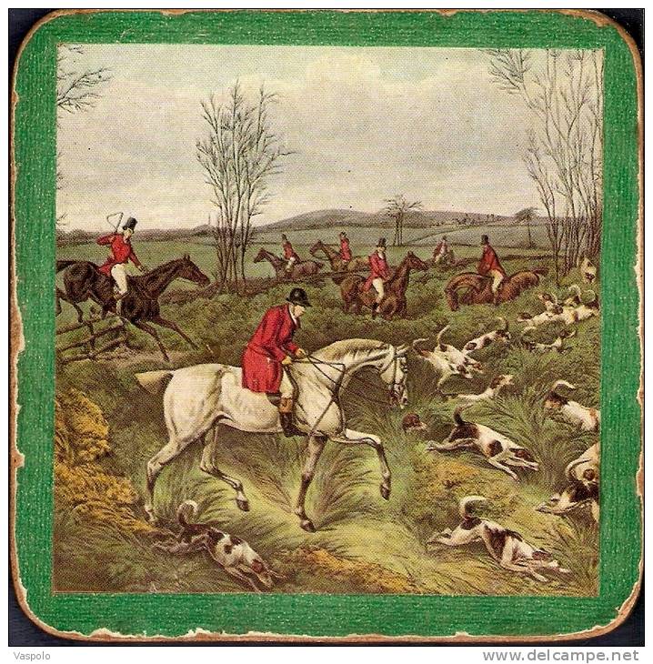 3 VERY NICE VINTAGE BEERMATS:COASTERS:HUNTING WITH DOGS AND HORSES - Beer Mats