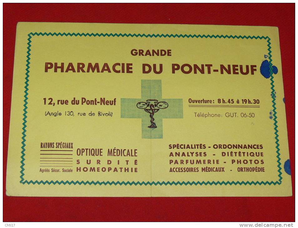 BUVARD 1950  METIER PHARMACIE MEDECINE  PARIS ARDT 01/04 RUE DE RIVOLI ET RUE DU PONT NEUF - P