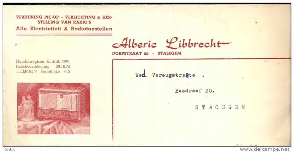 Factuur - Alberic Libbrecht - Stasegem - Electriciteit - Radio 1950 Met Enveloppe - Electricity & Gas