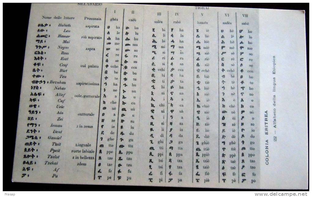 CARTOLINA-COLONIA ETIOPIA - MISSIONARIA- 1910 CIRCA-  ALFABETO ETIOPE FANTASTICA - Ethiopia