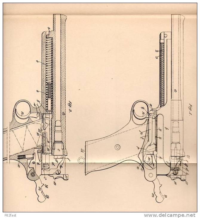 Original Patentschrift - Hugh Fairfax In Leamington , England , 1900 , Pistole Mit Gleitendem Lauf , Pistol !!! - Equipement