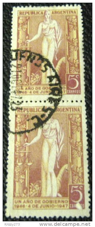 Argentina 1947 Justice Peron 1st Anniversary 5c X2 - Used - Gebraucht