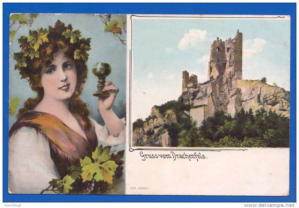 Deutschland; Königswinter; Drachenfels; Litho Art-Nouveau; 1910 - Koenigswinter