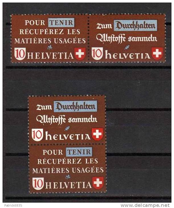 Svizzera ** - 1942 - Timbres Pour La Récupération Des Matières Usagées. - Zusammendrucke