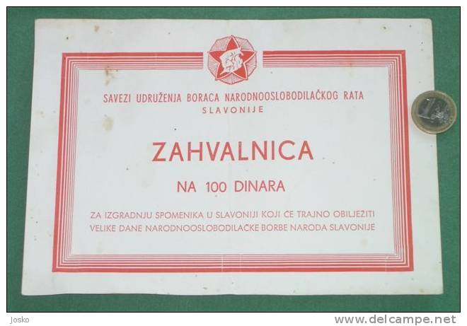 YUGOSLAVIA In WW 2 - SUBNOR ( Union Of Partisan Veterans ) Plaque Appreciation * JNA Army Yougoslavie Partizan Partisans - Documents