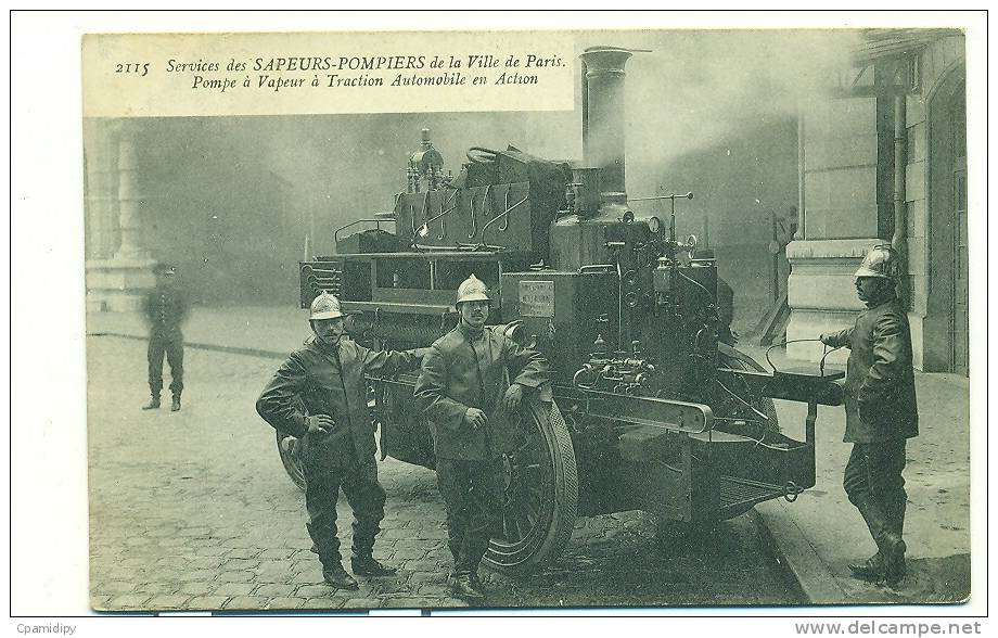 75/PARIS, Services Des SAPEURS-POMPIERS De La Ville De Paris, Pompe à Vapeur à Traction Automobile En Action - Sapeurs-Pompiers