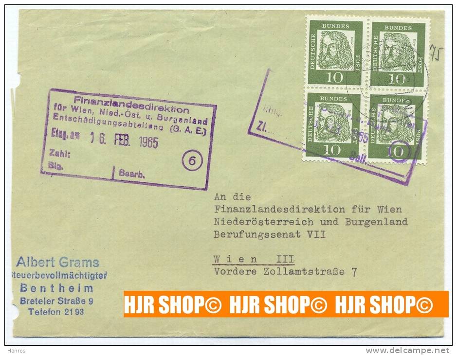 1961, MiNr. 350x, 4er Herzstück, Gest. Bentheim 12.2.1965 - Bentheim