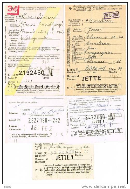 A021 -5 Cartes D'ouverture De Livrets D'épargne Avec Griffe Des Différents Bureaux De Jette (toutes Différentes) - Langstempel