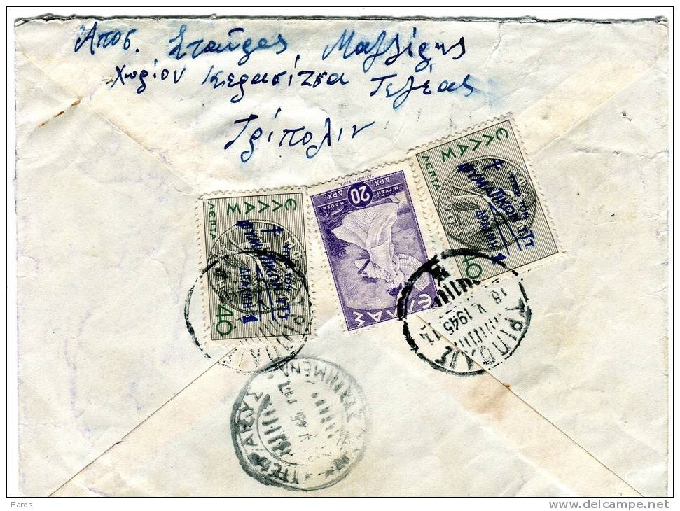 Greece- Cover Posted From Tripolis [canc.18.5.1945 Type XX, Arr.21.5 Type XXIII] To Piraeus (small Creases) - Maximum Cards & Covers