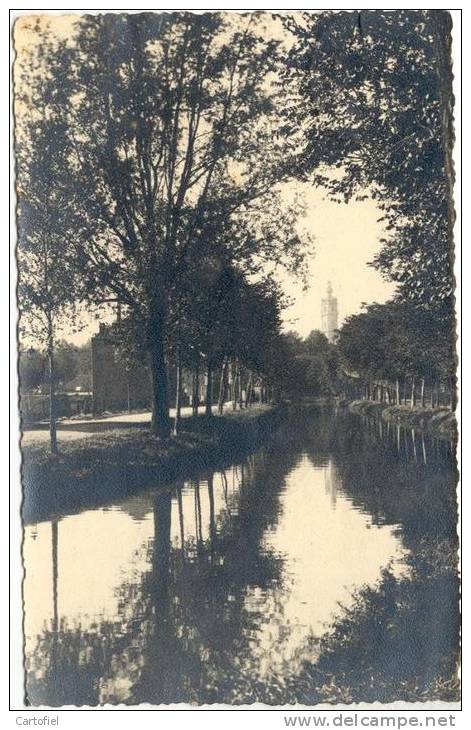 MONS-CARTE-PHOTO-VUE SUR LE CANAL-RARE!-PIECE UNIQUE-TIMBRE ENLEVEE-CARTE ENVOYEE 1945 - Mons