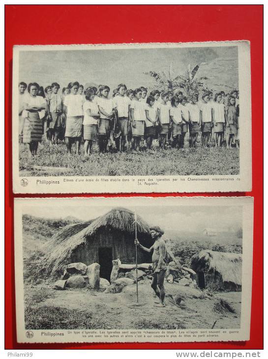 PHILIPPINES / 2 POSTAL CARDS / IGOROTTE / ECOLE DE FILLES + CHASSEURS DE TETE - Philippinen