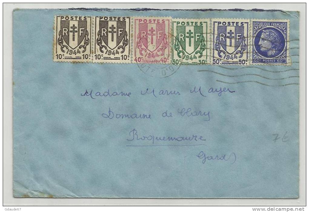 1945 - ENVELOPPE DE DIJON Pour ROQUEMAURE (GARD) - CHAINE BRISEE - MAZELIN - Lettres & Documents