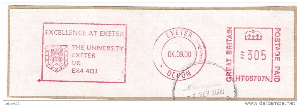 A2 Great Britain 2000. Machine Stamp Cut Fragment EXCELLENCE AT EXETER THE UNIVERSITY EXETER - Storia Postale