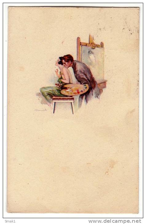 ILLUSTRATORS S. BOMPARD ITALY ART DECO A COUPLE Nr. 581-2  OLD POSTCARD 1927. - Bompard, S.