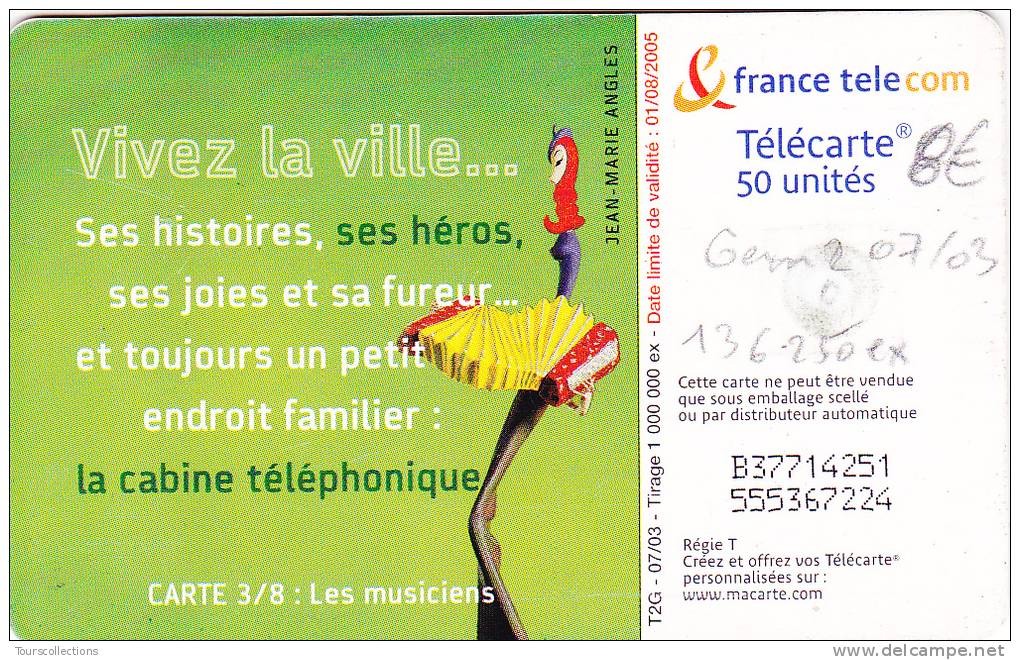 TELECARTE 50 U @ LES METIERS DE LA RUE - 3 - LES MUSICIENS - 136 250 Ex @ GEM2 - 07/2003 - 2003