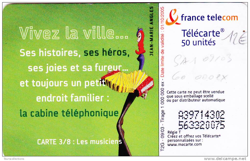 TELECARTE 50 U @ LES METIERS DE LA RUE - 3 - LES MUSICIENS - 60 000 Ex @ SA1 - 09/2003 - 2003