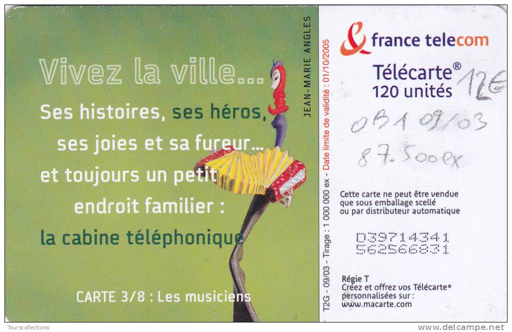 TELECARTE 120 U @ LES METIERS DE LA RUE - 3 - LES MUSICIENS - 87 500 Ex @ OB2 - 09/2003 - 2003