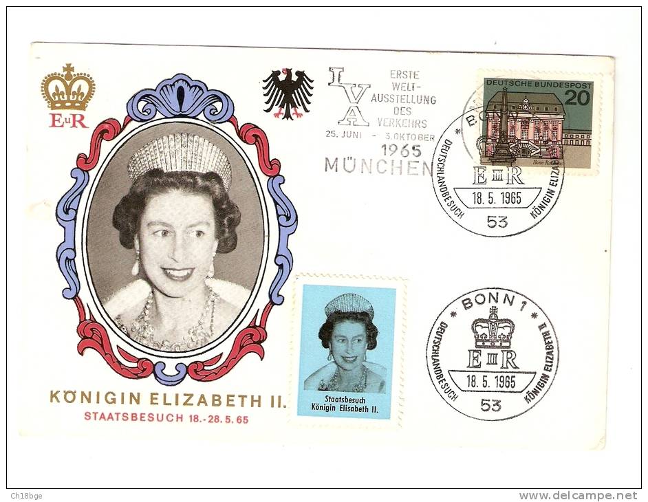 CPA : Munich - Allemagne  : Visite De La Reine Elizabeth 2 Le 18/05/65 : Timbre 1er Jour - Autres & Non Classés