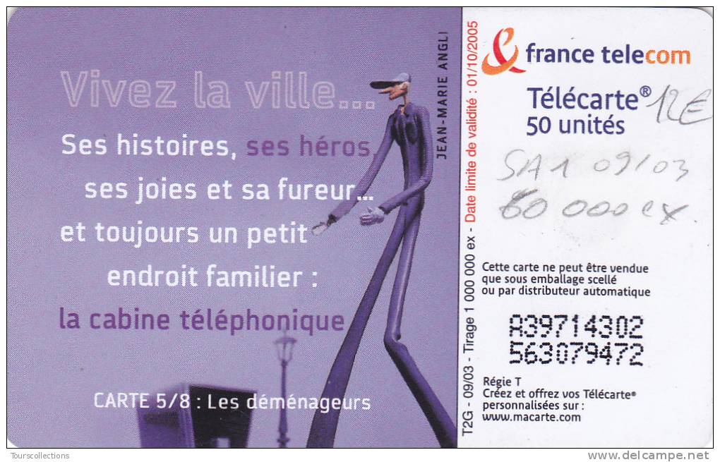 TELECARTE 50 U @ LES METIERS DE LA RUE - 5 - LES DEMENAGEURS - 60 000 Ex @ SA1 - 09/2003 - 2003