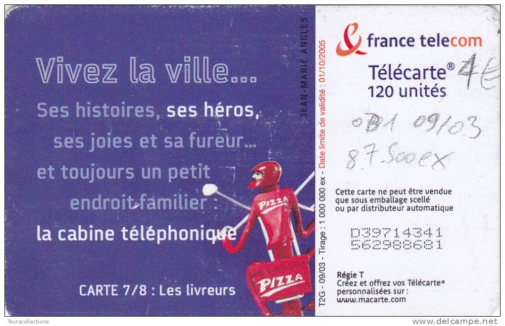 TELECARTE 120 U @ LES METIERS DE LA RUE - 7 - LES LIVREURS PIZZA - 87 500 Ex @ OB2 - 09/2003 - 2003