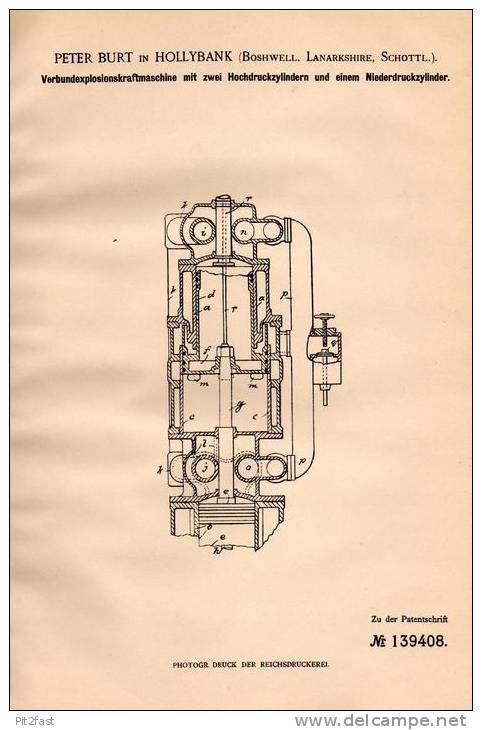 Original Patentschrift - P. Burt In Hollybank , Boshwell , Lanarkshire In Schottland , 1902 , Explosionskraftmaschine !! - Tools