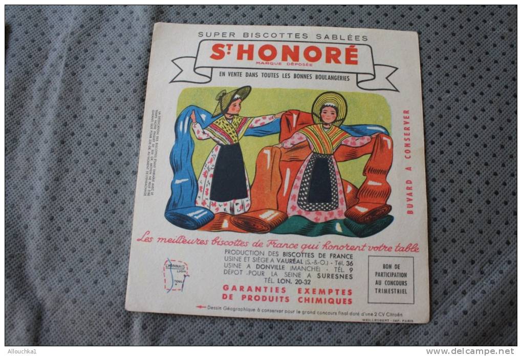 Costumes Régionaux Buvard Collection (publicité Alimentaire)biscottes Sablés Saint-Honoré&gt; Vauréal -Donville 50-Sures - Bizcochos