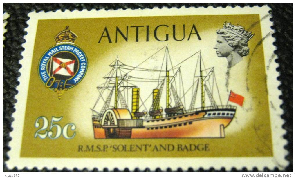 Antigua 1970 RMSP Solent And Badge 25c - Used - 1960-1981 Autonomie Interne