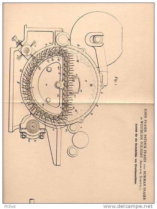 Original Patentschrift - John Fraser In Westburn Foundry , Arbwath , Scotland , 1902 , Antrieb Für Streckmaschine !!! - Tools