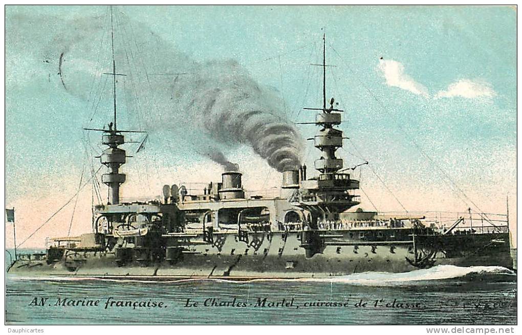 Le CHARLES MARTEL - Cuirassé 1ère Classe - Carte Colorisée - 2 Scans - Warships