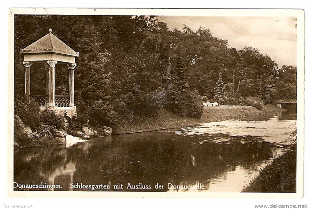 AK 23447 Donaueschingen. Schlossgarten Mit Ausfluss Der Donauquelle 25 DONAUE F Mehr Nicht Erkennbar Briefmarke Bruchstü - Donaueschingen