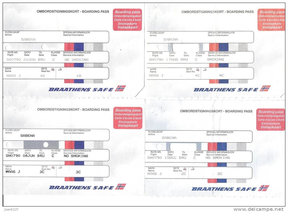 4 Boarding Pass - 4 Cartes D'embarquement - Braathens SAFE (Norway) - Cartes D'embarquement