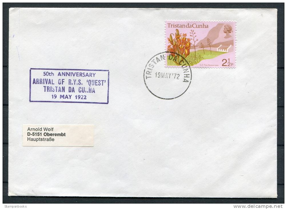 1972 Tristan Da Cunha 50th Anniversary Of R.Y.S. 'Quest' Visit Ship Cover - Tristan Da Cunha