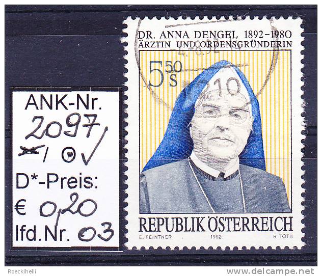 22.5.1992 -  SM  "100. Geburtstag - Dr. Anna Dengel"  -   O  Gestempelt  -  Siehe Scan  (2097o 01-06) - Used Stamps