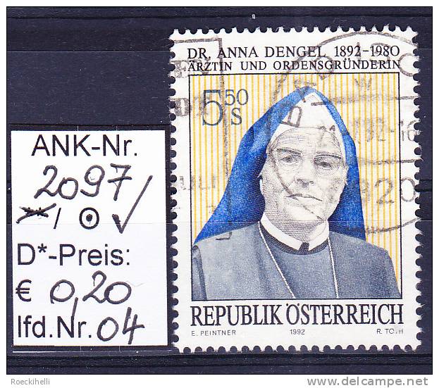 22.5.1992 -  SM  "100. Geburtstag - Dr. Anna Dengel"  -   O  Gestempelt  -  Siehe Scan  (2097o 01-06) - Usati