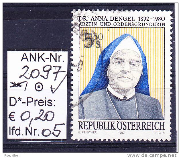 22.5.1992 -  SM  "100. Geburtstag - Dr. Anna Dengel"  -   O  Gestempelt  -  Siehe Scan  (2097o 01-06) - Used Stamps