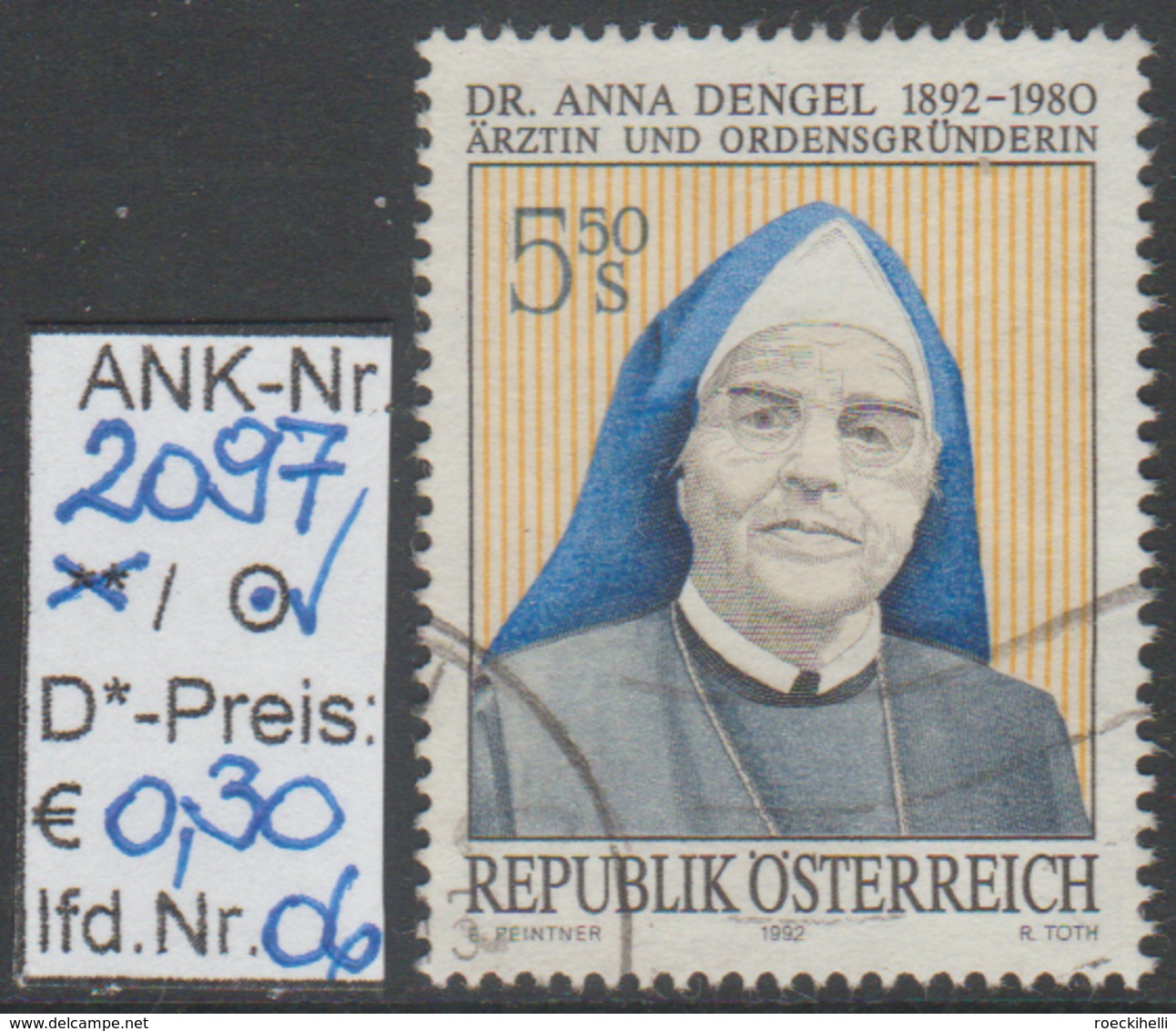 22.5.1992 -  SM  "100. Geburtstag - Dr. Anna Dengel"  -   O  Gestempelt  -  Siehe Scan  (2097o 01-06) - Usados