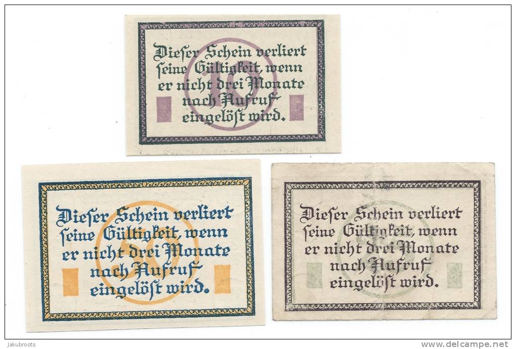 1920 KWIDZYN / MARIENWERDER  THREE VALUES   LOCAL  BANKNOTES. - Poland