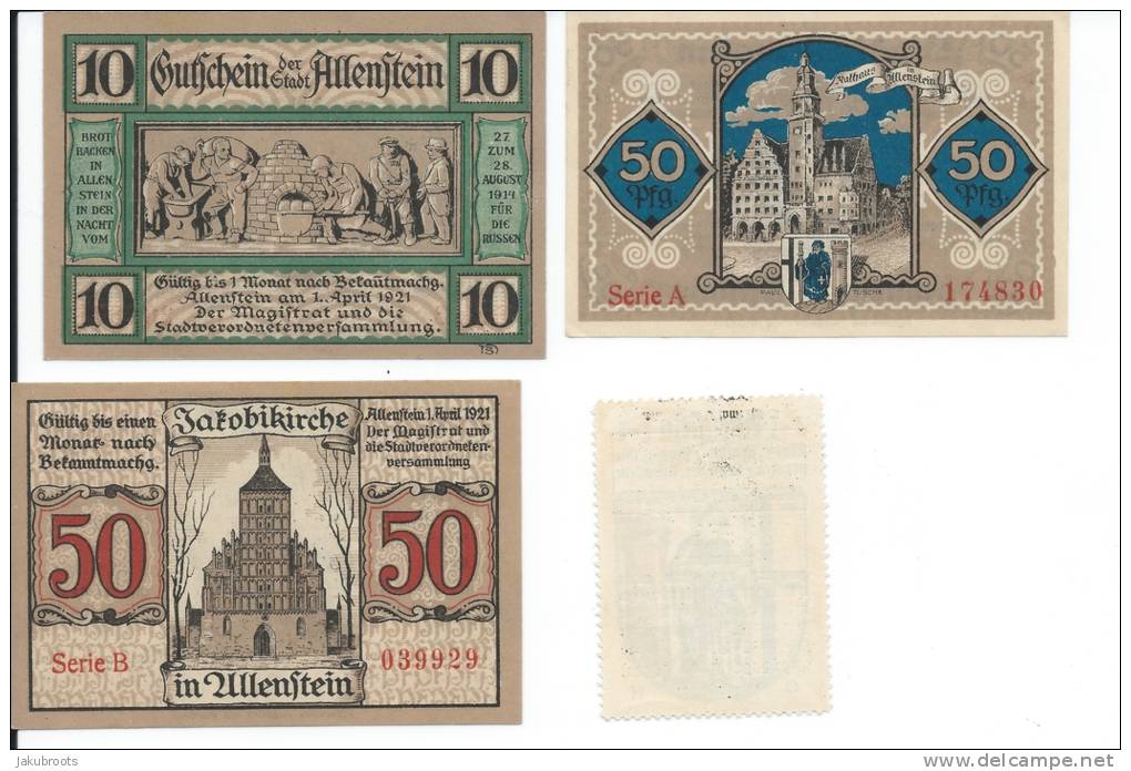 1920 PLEBISCITE OLSZTYN / ALLENSTAIN LOCAL FOUR VALUES  BANKNOTES. - Poland