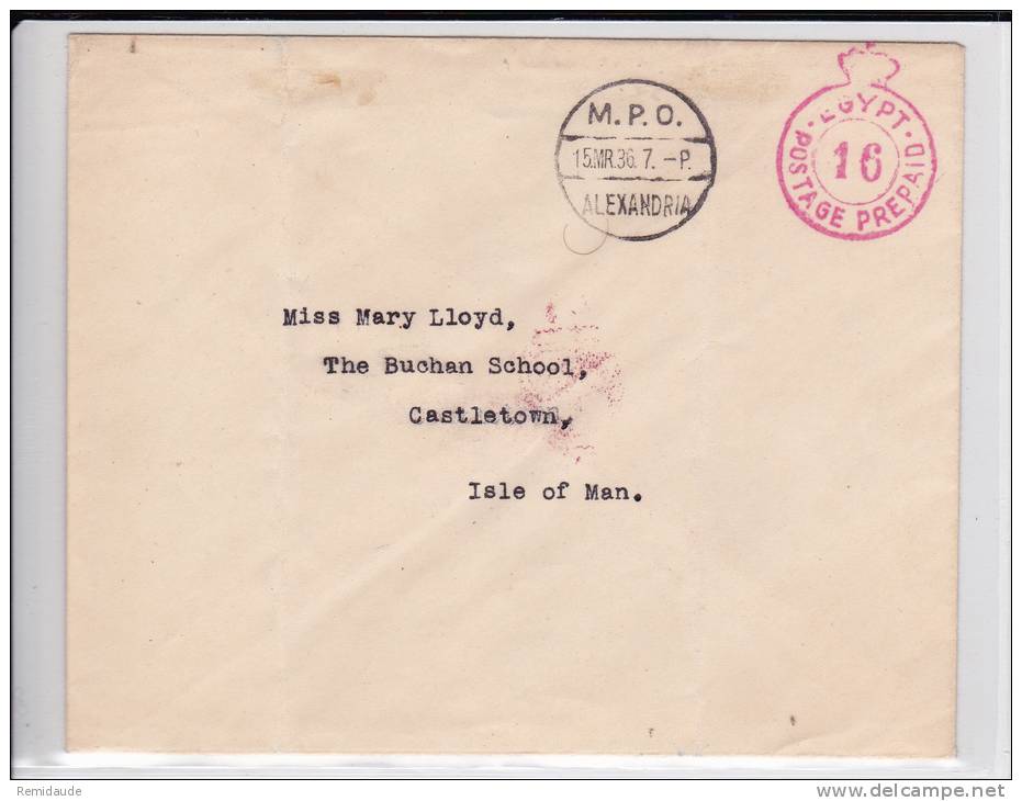 1936 - RARE TIMBRE DES FORCES BRITANNIQUES En EGYPTE Sur ENVELOPPE Pour ILE De MAN - Service