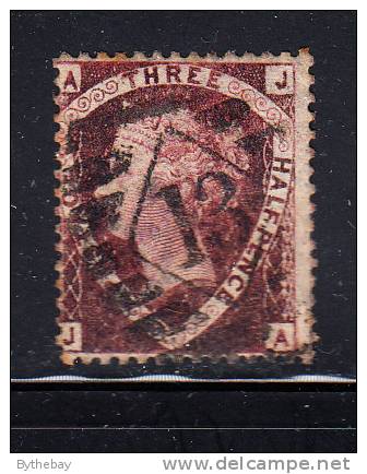 Great Britain Used Scott #32 1 1/2p Victoria Plate 1 Position ´JA´ - Rust, Oxidized - Used Stamps