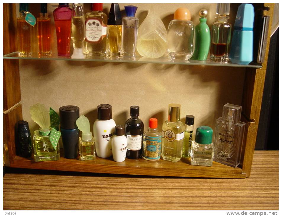 COLLECTION DE 35 MINIATURES PARFUM DANS BELLE VITRINE ( 23  PHOTOS )