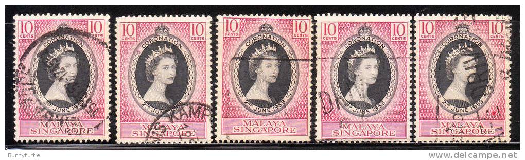 Singapore 1953 Coronation Omnibus 5v Used - Singapour (...-1959)