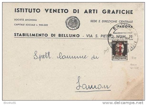 1944 RSI Cartolina Postale Prestampata C. 30 Roma Da Belluno Per Lamon - Marcophilie