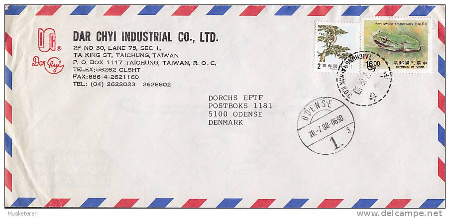 Taiwan Airmail DAR CHYI INDUSTRIAL Co. Ltd. Deluxe TAICHUNG 1988 Cover Brief ODENSE 1. (Arrival Cds.) Denmark Frog - Briefe U. Dokumente