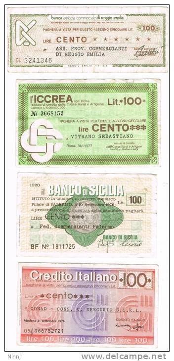 Italia Lotto 4 Miniassegni 1976/77 Circolati - Condizioni Buone Come Foto - [10] Checks And Mini-checks