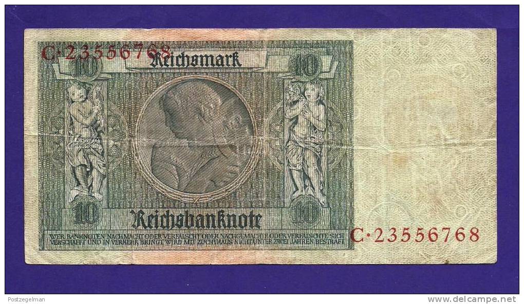 GERMANY, 1929, Banknote,  USED VF.  , 10 Reichsmark (wm Thaer) Km 180 (FOLDED) - Andere & Zonder Classificatie